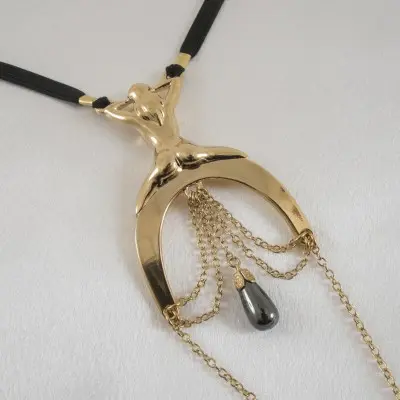 Banga - Women's Lady Luck G-String with Hematite Pendant in Gold