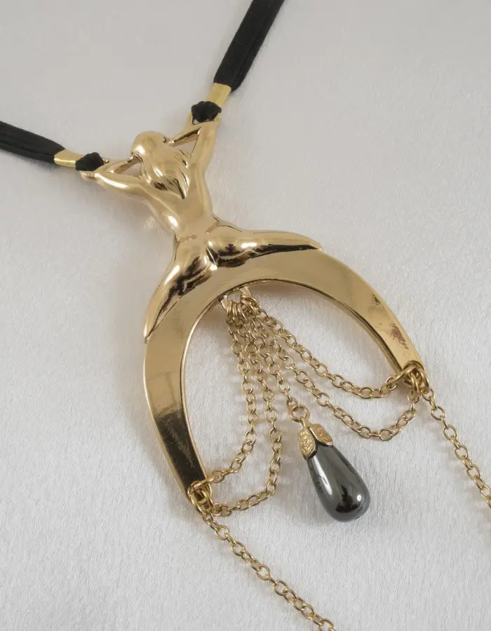 Banga - Women's Lady Luck G-String with Hematite Pendant in Gold
