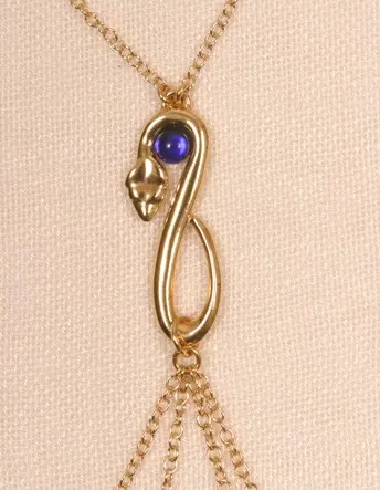 Bastet - Gold Serpent Necklace with Blue Gem and Nipple Chain