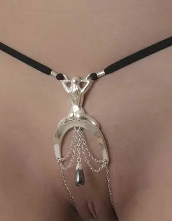 Because the Night - Lady Luck G-String with Hematite Pendant in Silver