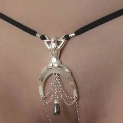 Because the Night - Lady Luck G-String with Hematite Pendant in Silver