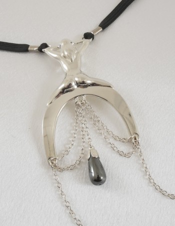 Because the Night - Lady Luck G-String with Hematite Pendant in Silver