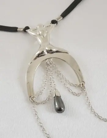 Because the Night - Lady Luck G-String with Hematite Pendant in Silver