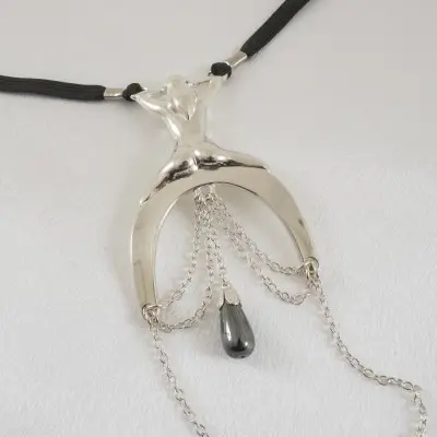 Because the Night - Lady Luck G-String with Hematite Pendant in Silver