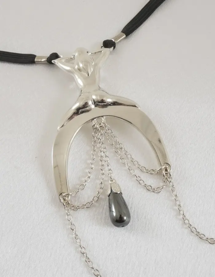Because the Night - Lady Luck G-String with Hematite Pendant in Silver