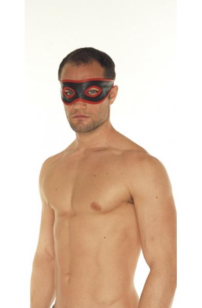 Black Leather Open Eye Mask with Red Trim