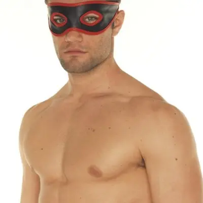 Black Leather Open Eye Mask with Red Trim
