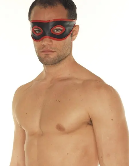 Black Leather Open Eye Mask with Red Trim