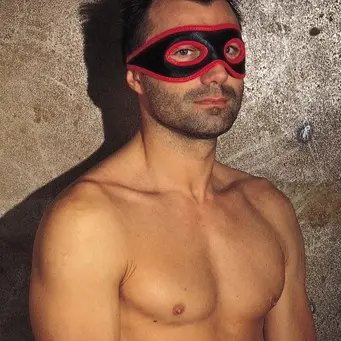 Black Leather Open Eye Mask with Red Trim