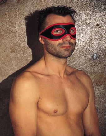 Black Leather Open Eye Mask with Red Trim