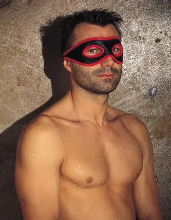 Black Leather Open Eye Mask with Red Trim
