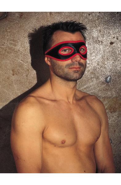 Black Leather Open Eye Mask with Red Trim