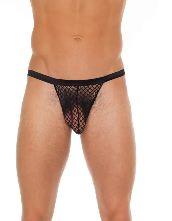 Black Wide Mesh G-String
