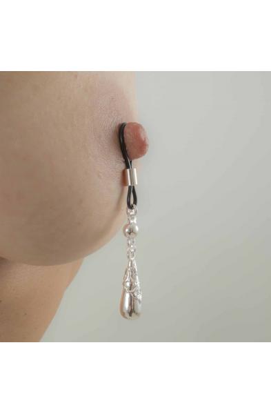 Blood Sugar Sex Magik - Women's Non-Piercing Ornate Teardrop Nipple Rings in Silver