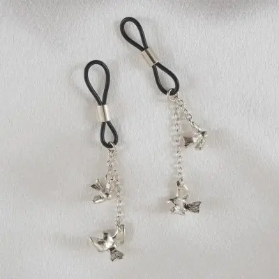 Boom Boom - Women's Non-Piercing Silver Nipple Rings with Bird Pendants