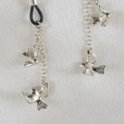 Boom Boom - Women's Non-Piercing Silver Nipple Rings with Bird Pendants