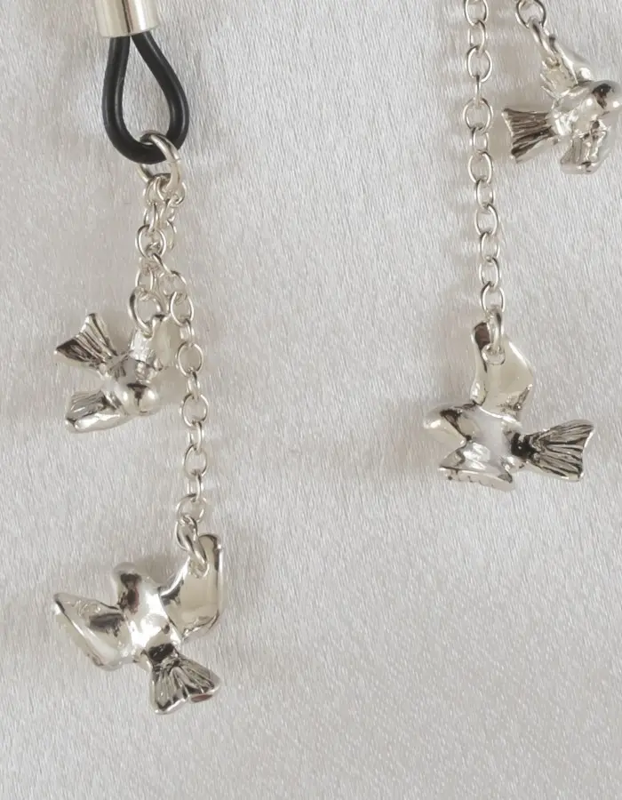 Boom Boom - Women's Non-Piercing Silver Nipple Rings with Bird Pendants