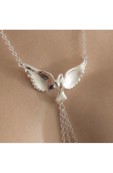 Born Never Asked - Dove Neck Chain with Pendant and Non-Piercing Nipple Rings in Silver