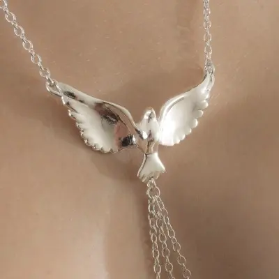 Born Never Asked - Dove Neck Chain with Pendant and Non-Piercing Nipple Rings in Silver