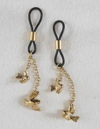 Break It Off - Women's Non-Piercing Gold Nipple Rings with Bird Pendants