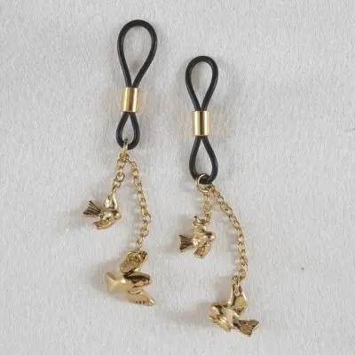 Break It Off - Women's Non-Piercing Gold Nipple Rings with Bird Pendants