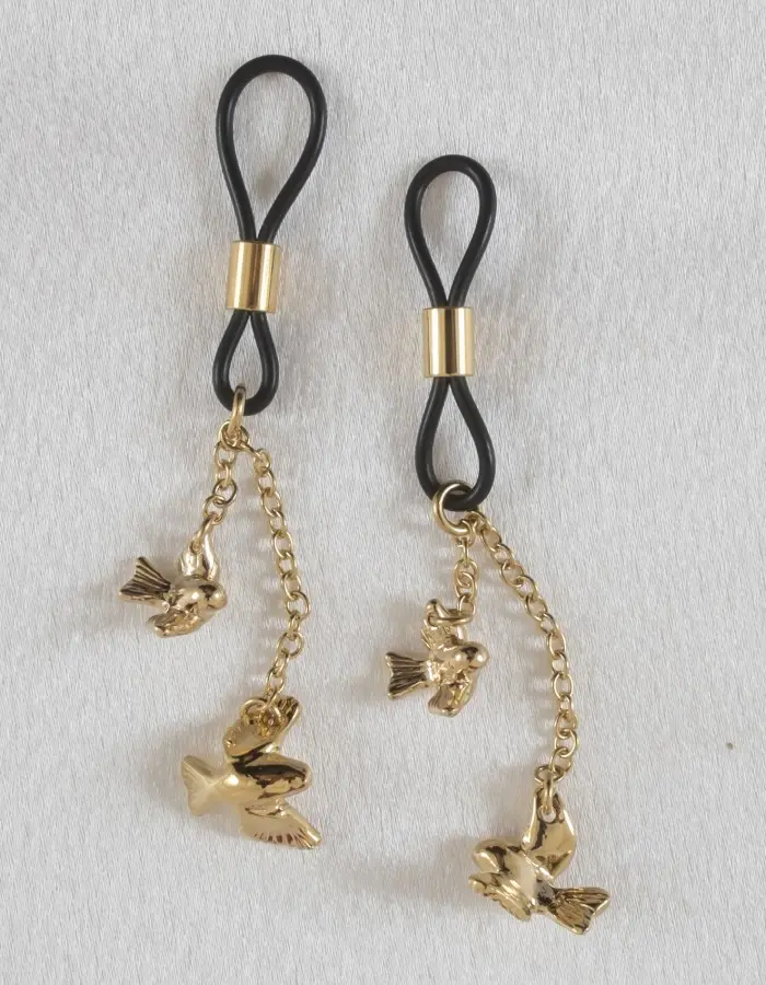 Break It Off - Women's Non-Piercing Gold Nipple Rings with Bird Pendants