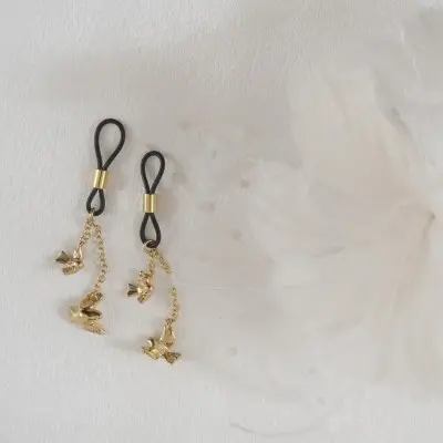 Break It Off - Women's Non-Piercing Gold Nipple Rings with Bird Pendants