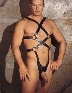 Broken Arrow - Leather Body Harness G-string With Open Crotch Front