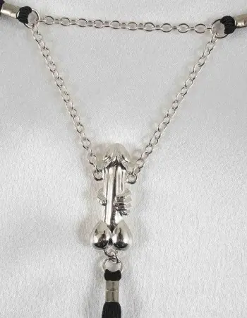 Bruiser - Silver Testicle Bracelet with Penis Charm