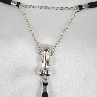 Bruiser - Silver Testicle Bracelet with Penis Charm