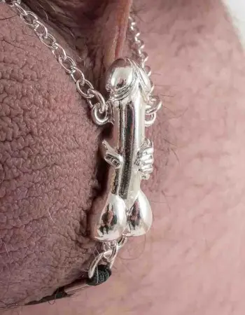 Bruiser - Silver Testicle Bracelet with Penis Charm