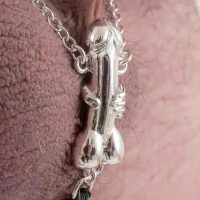 Bruiser - Silver Testicle Bracelet with Penis Charm