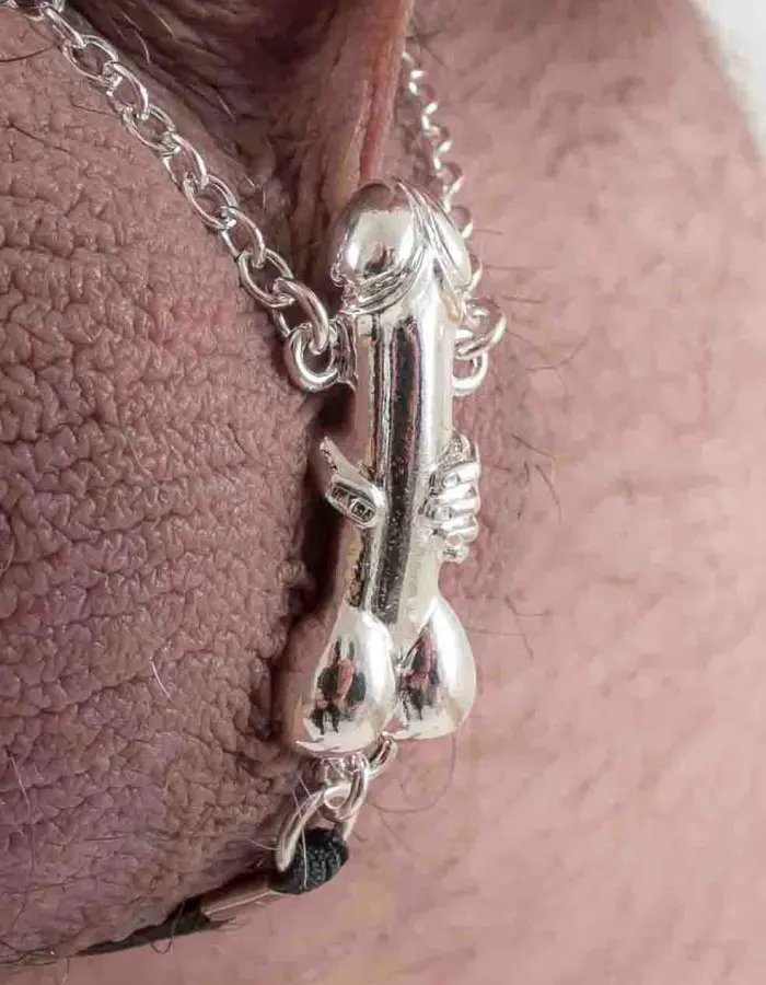 Bruiser - Silver Testicle Bracelet with Penis Charm
