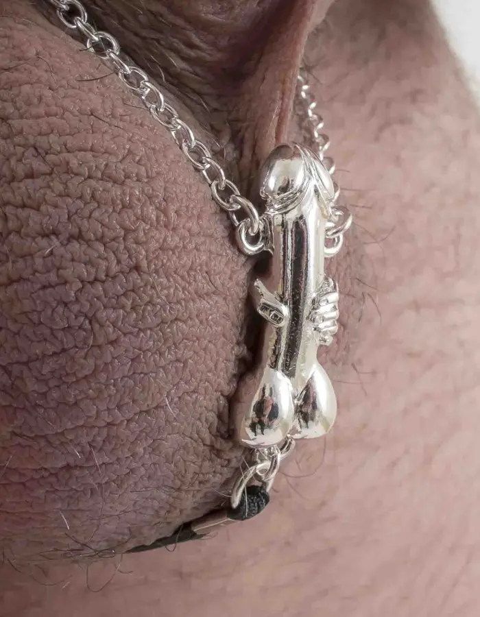 Bruiser - Silver Testicle Bracelet with Penis Charm