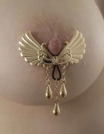 Burning Up  - Non-Piercing Gold Wings of Desire Nipple Jewelry