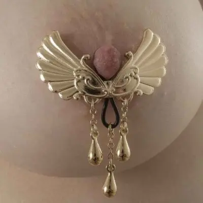Burning Up  - Non-Piercing Gold Wings of Desire Nipple Jewelry