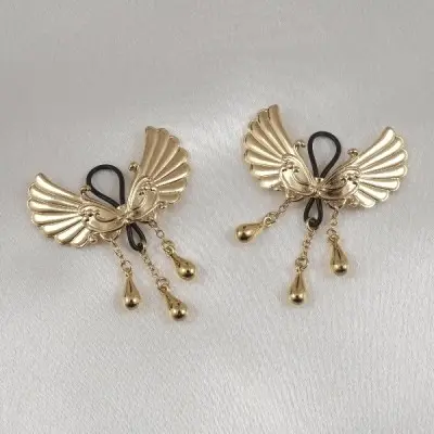 Burning Up  - Non-Piercing Gold Wings of Desire Nipple Jewelry