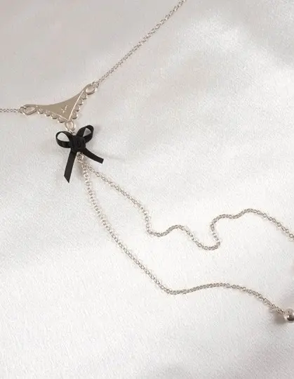 Bye Bye Baby - Silver Lace and Bow Waist Chain