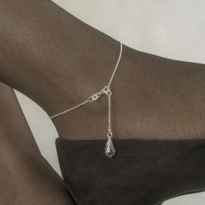Silver Wrist or Ankle Chain With Crystal