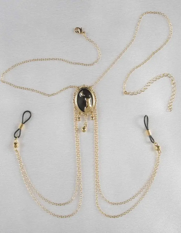 Bendis - Women's Moonlight Cameo Breast Chain Non-Piercing Nipple Rings in Gold