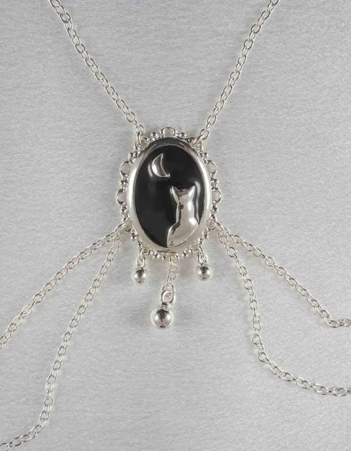 It's Oh So Quiet - Women's Moonlight Cameo Breast Chain Non-Piercing Nipple Rings in Silver