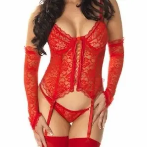 Caramba! - 4 PC Red Lace Corset Set