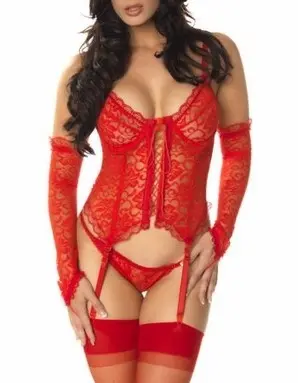 Caramba! - 4 PC Red Lace Corset Set