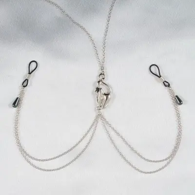 Catwoman Hunted - Sterling Silver Breast and Nipple Chain With Catwoman Figurine