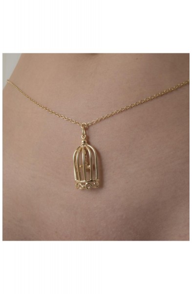 Cold Case Love - Gold Waist Chain with Bird in a Cage Pendant