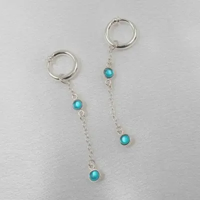 Da Baby - Silver Non-piercing labia rings with Blue Crystal Pendant