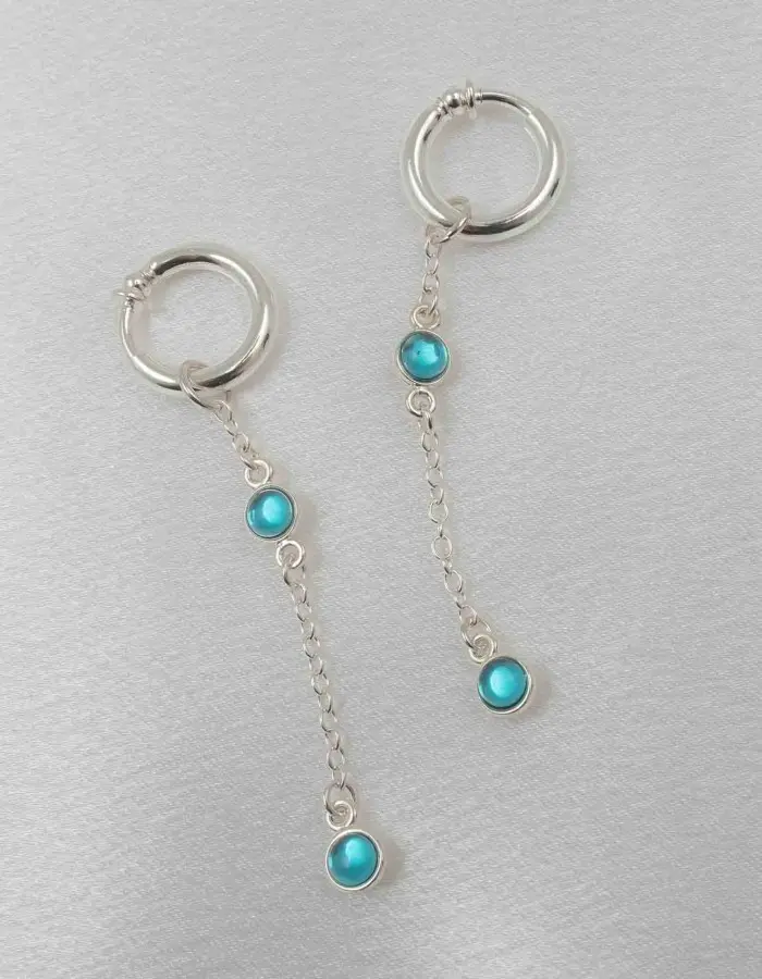 Da Baby - Silver Non-piercing labia rings with Blue Crystal Pendant