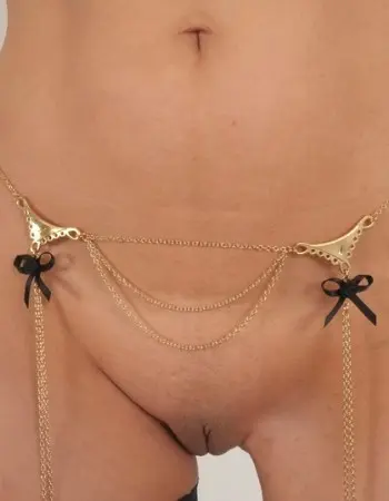 Deeper and Deeper - Gold Double Lace and Bow Dangling Waist Chain