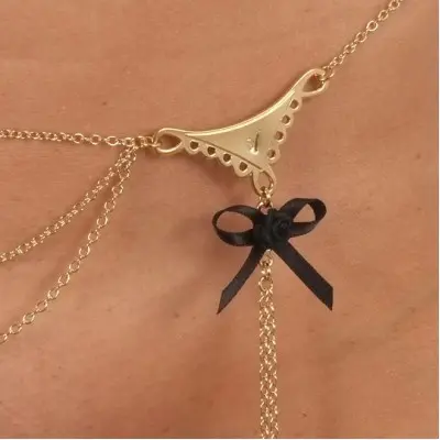 Deeper and Deeper - Gold Double Lace and Bow Dangling Waist Chain