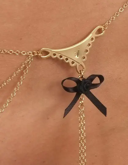 Deeper and Deeper - Gold Double Lace and Bow Dangling Waist Chain